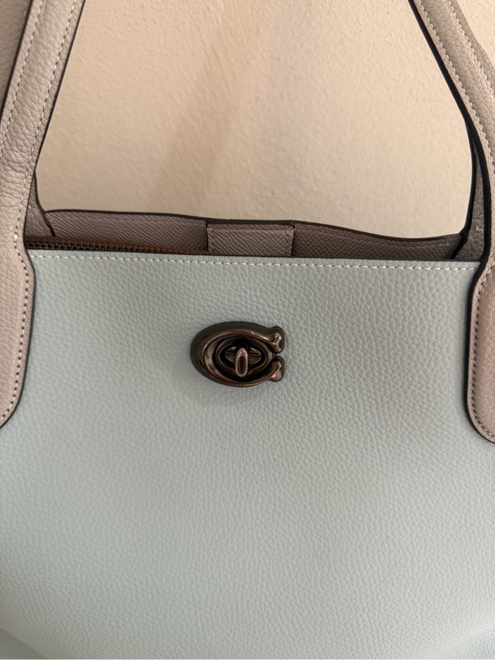 Coach Willow Aqua Blue Colorblock Leather Tote Bag - Picture 2 of 11